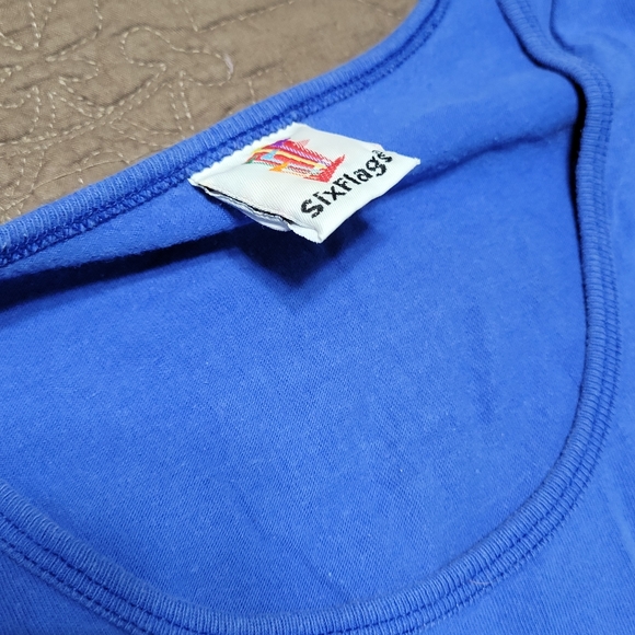 Six Flags Fiesta Texas SUPERMAN Ride Roller Coaster sleeveless blue tShirt XL - Picture 8 of 10